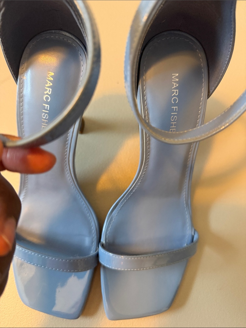Marc Fisher Powder Blue Square-Toe Ankle-Strap Stilettos - Picture 3 of 13